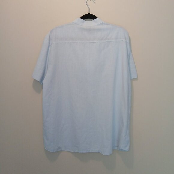 Men's Linen & Cotton Blend Short Sleeve Button Down Shirt Blue Size XL - Picture 2 of 4